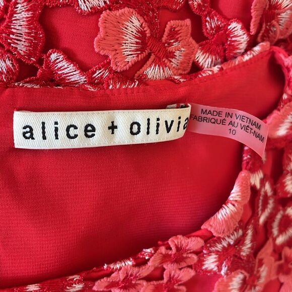 Alice
+ Olivia Clyde red lace shift dress women’s size 10 - Picture 5 of 7